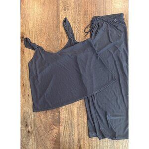 Midnight Bakery Pajama Set Womens Large Gray Pleated Tank Wide Leg Pants Lounge
